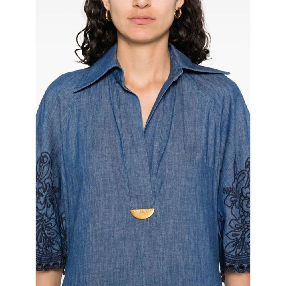 Zimmermann Women Coco Embroidered Denim Long Dress - Picture 5 of 5